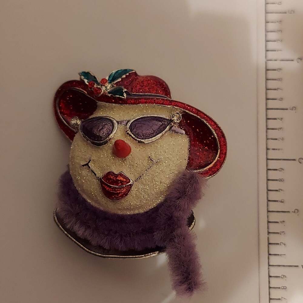 Vintage Red Hat Society Snowman Winter Christmas Brooch Pin